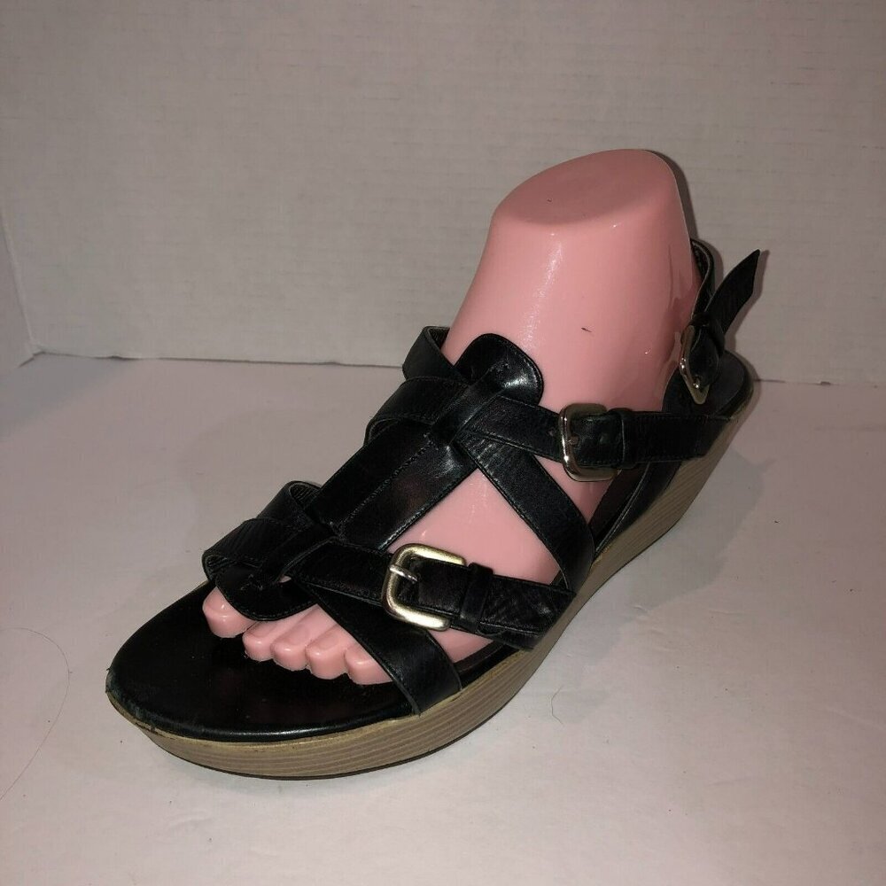 Stuart Weitzman Womens Size 9 M Black Open Toe Strappy Platform Wedge Sandals - Picture 2 of 10